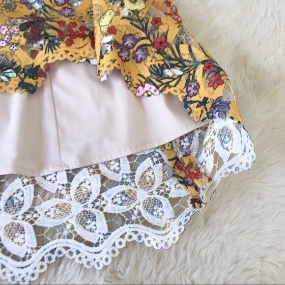 New ALEX MARIE Yellow Floral Lace Off The Shoulder Midi Dress Fit & Flare Size 2 - Picture 11 of 16